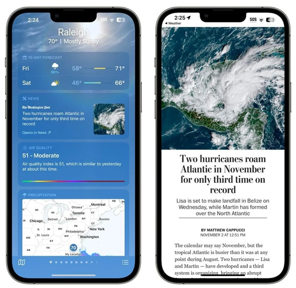 珙县苹果14维修分享iPhone 14手机如何看天气时顺带看新闻 
