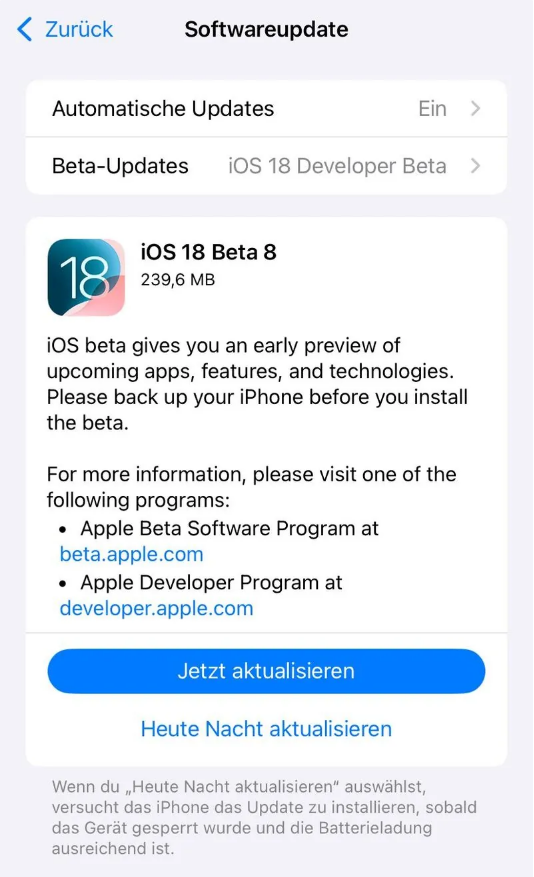 珙县苹果手机维修分享苹果 iOS / iPadOS 18 开发者预览版 Beta 8 发布 